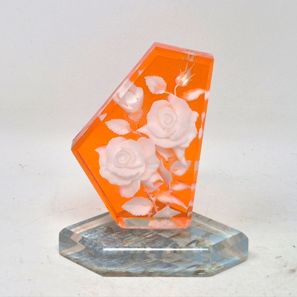 Vintage Lucite White Roses Decor Piece
